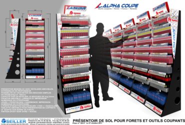 Présentoir Seiller fabricant PLV : Bandeau de rayonnage en plastique pour matériel de bricolgae Alpha coupe Présentoir Seiller fabricant PLV : Bandeau de rayonnage en plastique pour matériel de bricolgae Alpha coupe